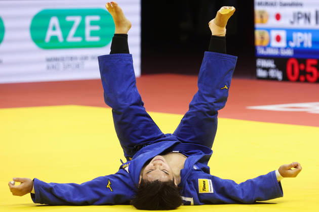 AZERBAIJAN, BAKU - OCTOBER 8, 2026: Goki Tajima of Japan is pictured during a -90 kg bout against Sanshiro Murao of Japan as part of the 2026 World Judo Championships at the National Gymnastics Arena. Mikhail Sinitsyn TASS  98959057