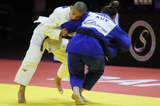AZERBAIJAN, BAKU - OCTOBER 8, 2026: Ai Tsunoda Roustant (L) of Spain and Michaela Polleres of Austria compete in their -70 kg bout as part of the 2026 World Judo Championships at the National Gymnastics Arena 2026 World Judo Championships In Baku - ZUMAt113 20261008_zaa_t113_598 Copyright: xMikhailxSinitsynx