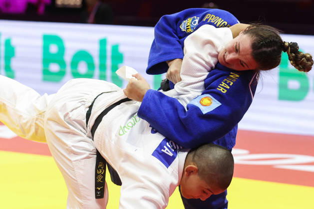 AZERBAIJAN, BAKU - OCTOBER 8, 2026: Michaela Polleres (top) of Austria and Ai Tsunoda Roustant of Spain compete in their -70 kg bout as part of the 2026 World Judo Championships at the National Gymnastics Arena 2026 World Judo Championships In Baku - ZUMAt113 20261008_zaa_t113_610 Copyright: xMikhailxSinitsynx