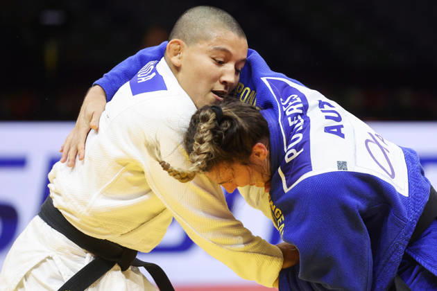 AZERBAIJAN, BAKU - OCTOBER 8, 2026: Ai Tsunoda Roustant (L) of Spain and Michaela Polleres of Austria compete in their -70 kg bout as part of the 2026 World Judo Championships at the National Gymnastics Arena 2026 World Judo Championships In Baku - ZUMAt113 20261008_zaa_t113_612 Copyright: xMikhailxSinitsynx