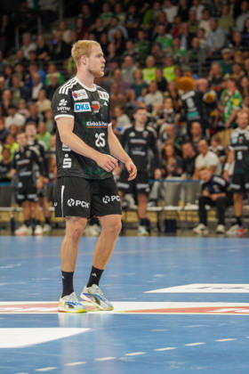 Pictured: Matthes Langhoff, Füchse Berlin, August 25, 2026; Füchse Berlin vs. FC Porto, EHF Handball Champions League, 2026–27 season, Max Schmeling Halle Copyright: HMBxMedia xPascalxSpanehl