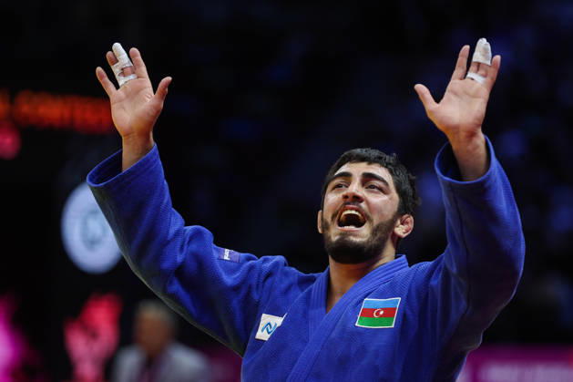 AZERBAIJAN, BAKU - OCTOBER 8, 2026: Murad Fatiyev of Azerbaijan celebrates his victory after a -90 kg bout against Nemanja Majdov of Serbia as part of the 2026 World Judo Championships at the National Gymnastics Arena 2026 World Judo Championships In Baku - ZUMAt113 20261008_zaa_t113_627 Copyright: xMikhailxSinitsynx