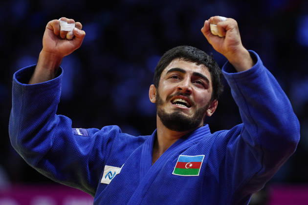 AZERBAIJAN, BAKU - OCTOBER 8, 2026: Murad Fatiyev of Azerbaijan celebrates his victory after a -90 kg bout against Nemanja Majdov of Serbia as part of the 2026 World Judo Championships at the National Gymnastics Arena 2026 World Judo Championships In Baku - ZUMAt113 20261008_zaa_t113_628 Copyright: xMikhailxSinitsynx