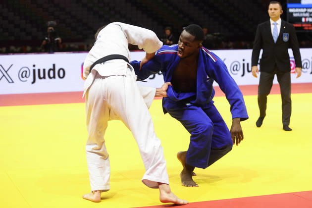 AZERBAIJAN, BAKU - OCTOBER 8, 2026: Maxime-Gael Ngayap Hambou (R) of France and Boris Rutovic of Serbia compete in their -90 kg bout as part of the 2026 World Judo Championships at the National Gymnastics Arena 2026 World Judo Championships In Baku  - ZUMAt113 20261008_zaa_t113_636 Copyright: xMikhailxSinitsynx
