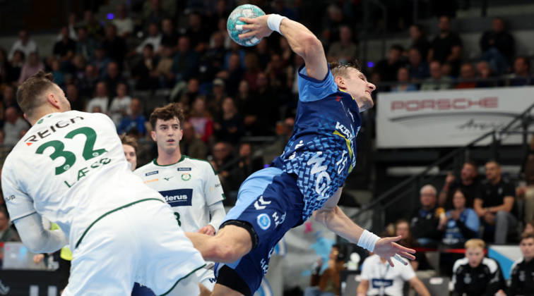 October 8, 2026, Stuttgart, Germany: Handball—TVB Stuttgart vs. HSG Wetzlar; Simone Mengon (TVB), right