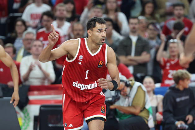 Oscar da Silva of FC Bayern Basketball, No. 01, celebrates a basket, celebration, GER, FC Bayern Basketball vs. Virtus Bologna, basketball, EuroLeague, Matchday 4, 2026–2027 season, October 8, 2026, GER, FC Bayern Basketball vs. Virtus Bologna, Basketball, EuroLeague, Matchday 4, 2026–2027 Season, October 8, 2026, Munich Copyright: xEibner-Pressefoto JennixMaulx EP_JML
