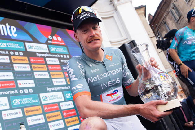 110th Gran Piemonte - Finish Dorian Godon of Netcompany Ineos poses with the trophy after winning the 110th Gran Piemonte, a 181km stage from Asti to Bra, in Italy, on October 8, 2026. Bra Italy Copyright: xTommasoxBerardix originalFilename:berardi-110thgra261008_npHSW