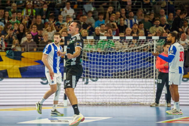Pictured: Aitor Arino, Fuechse Berlin, 14, , goal, score, celebration, goal celebration, joy, excitement, celebrating, cheering, October 8, 2026, Fuechse Berlin vs. FC Porto, EHF Handball Champions League, 2026–27 season, Max Schmeling Halle, October 8, 2026, Fuechse Berlin vs. FC Porto, EHF Handball Champions League, 2026–27 season, Max Schmeling Halle, October 8, 2026, Fuechse Berlin vs. FC Porto, EHF Handball Champions League, 2026–27 season, Max Schmeling Halle Copyright: HMBxMedia xPascalxSpanehl