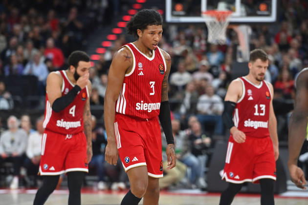 MarJon BEAUCHAMP FCB, hi Duane WASHINGTON JR FCB, hi Andreas OBST FCB, disappointment, frustration, disappointed, frustrated, dejected, EuroLeague Basketball, 2026–2027 season, FC Bayern Munich vs. Virtus Bologna on October 8, 2026, S A P G A R D EN
