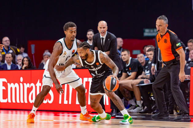 ESP Euroleague: Real Madrid vs. Partizan Belgrade. Theo Maledon of Real Madrid and Carlik Jones of Partizan during the Euroleague game between Real Madrid and Partizan Mozzart Bet Belgrade, played at Movistar Arena Stadium on October 8, 2026, in Madrid, Spain. Madrid, Spain. Basketball Copyright: xAlbaxPachecox xAgenciaxLOFx