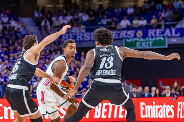 ESP EuroLeague: Real Madrid vs. Partizan Belgrade — Theo Maledon of Real Madrid during the EuroLeague game between Real Madrid and Partizan Mozzart Bet Belgrade, played at Movistar Arena on October 8, 2026, in Madrid, Spain — Madrid, Spain — Basketball Copyright: xAlbaxPachecox xAgenciaxLOFx