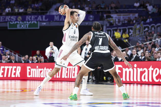 October 8, 2026, Madrid, Madrid, Spain: Alberto Abalde of Real Madrid in action during the Euroleague Basketball Regular Season Round 4 game between Real Madrid v Partizan Mozzart Bet Belgrade at Movistar Arena on October 08, 2026 in Madrid, Spain. Real Madrid V Partizan Mozzart Bet Belgrade - Euroleague 2025 2026  - ZUMAa181 20261008_zaa_a181_231 Copyright: xIrinaxR.xHipolitox