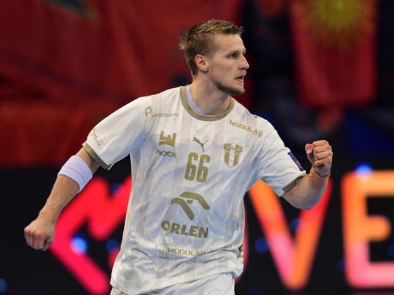 EHF CHAMPIONS LEAGUE.Frederik Bjerre from HC Orlen Wisla Plock celebrates during EHF Champiosn League group phase match between HC Vardar and HC Orlen Wisla Plock in Skopje, North Macedonia, October 19 2026.IMAGo PETR STOJANOVSKI