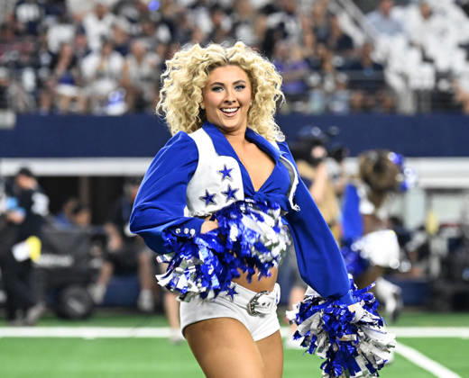Dallas Cowboys Cheerleaders perform at the Cowboys and Tampa Bay Buccaneers game at AT&T Stadium in Arlington, Texas on Thursday, October 8, 2026.  ARL2026100827 IANxHALPERIN