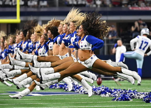 Dallas Cowboys Cheerleaders perform at the Cowboys and Tampa Bay Buccaneers game at AT&T Stadium in Arlington, Texas on Thursday, October 8, 2026. ARL2026100828 IANxHALPERIN