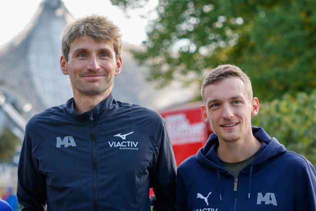 Munich Marathon 2026 Press Conference, Munich, October 9, 2026 Erik HILLE and Tom THURLEY (GER), both competing for Munich Athletics; both athletes will run the half marathon on Sunday as part of the Munich Marathon; photo taken at the press conference ahead of the 2026 Munich Marathon; Munich Marathon 2026 Press Conference26 Munich, October 9, 2026 Copyright: xBEAUTIFULxSPORTS Kellererx
