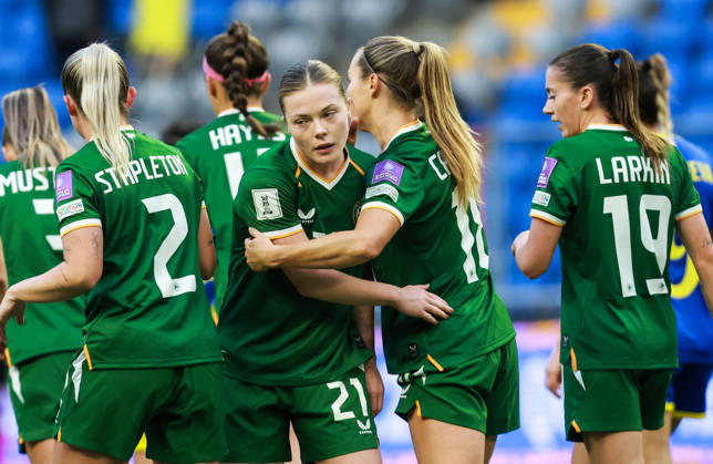 2027 FIFA Women s World Cup Round One Qualifying Play-off First Leg, Astana Arena, Astana, Kazakhstan 9 10 2026 Kazakhstan vs Republic of Ireland Ireland™s Kyra Carusa celebrates scoring their first goal with Emily Murphy Kyra Carusa celebrates scoring their first goal with Emily Murphy 9 10 2026 Copyright: xx BASN3334a