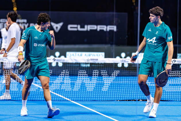 DÜSSELDORF, GERMANY - 9 OCTOBER 2026: Image shows the celebration of Agustin Tapia (ARG) and Arturo Coello (ESP) during CUPRA Germany Premier Padel P2 2026 Day 6: Quarterfinals at CASTELLO Düsseldorf on 9 10 2026 in Düsseldorf, Germany. Germany Copyright: xFröhlichxPascalx