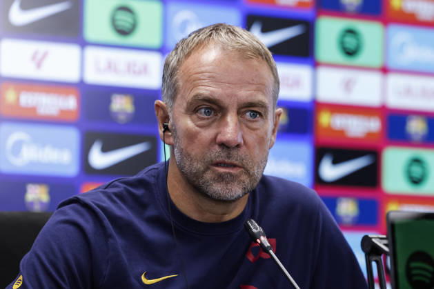 October 9, 2026, Sant Joan Despi, Barcelona, Spain: Hansi Flick, head coach of FC Barcelona, Barca attends his press conference, PK, Pressekonferenz during the training day of FC Barcelona ahead the Spanish League, LaLiga EA Sports, football match against Getafe CF at Ciudad Esportiva Joan Gamper on October 09, 2026 in Sant Joan Despi, Barcelona, Spain. FC Barcelona Training And Press Conference - LaLiga EA Sports - ZUMAa181 20261009_zaa_a181_037 Copyright: xJavierxBorregox