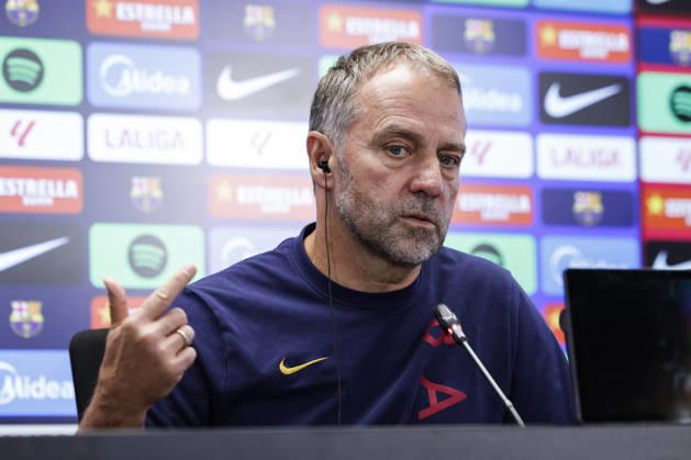 October 9, 2026, Sant Joan Despi, Barcelona, Spain: Hansi Flick, head coach of FC Barcelona, Barca attends his press conference, PK, Pressekonferenz during the training day of FC Barcelona ahead the Spanish League, LaLiga EA Sports, football match against Getafe CF at Ciudad Esportiva Joan Gamper on October 09, 2026 in Sant Joan Despi, Barcelona, Spain. FC Barcelona Training And Press Conference - LaLiga EA Sports  - ZUMAa181 20261009_zaa_a181_039 Copyright: xJavierxBorregox