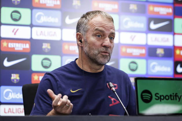 October 9, 2026, Sant Joan Despi, Barcelona, Spain: Hansi Flick, head coach of FC Barcelona, Barca attends his press conference, PK, Pressekonferenz during the training day of FC Barcelona ahead the Spanish League, LaLiga EA Sports, football match against Getafe CF at Ciudad Esportiva Joan Gamper on October 09, 2026 in Sant Joan Despi, Barcelona, Spain. FC Barcelona Training And Press Conference - LaLiga EA Sports - ZUMAa181 20261009_zaa_a181_040 Copyright: xJavierxBorregox