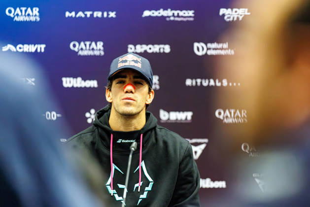 DÜSSELDORF, GERMANY - 9 OCTOBER 2026: Image shows press conference, PK, Pressekonferenz with Juan Lebron (ESP) during CUPRA Germany Premier Padel P2 2026 Day 6: Quarterfinals at CASTELLO Düsseldorf on 9 10 2026 in Düsseldorf, Germany. Germany Copyright: xFröhlichxPascalx