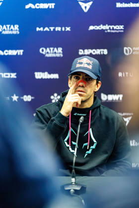 DÜSSELDORF, GERMANY - 9 OCTOBER 2026: Image shows press conference, PK, Pressekonferenz with Juan Lebron (ESP) during CUPRA Germany Premier Padel P2 2026 Day 6: Quarterfinals at CASTELLO Düsseldorf on 9 10 2026 in Düsseldorf, Germany. Germany Copyright: xFröhlichxPascalx