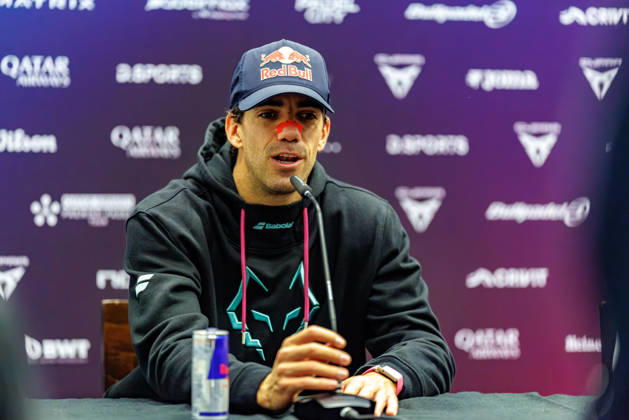DÜSSELDORF, GERMANY - 9 OCTOBER 2026: Image shows press conference, PK, Pressekonferenz with Juan Lebron (ESP) during CUPRA Germany Premier Padel P2 2026 Day 6: Quarterfinals at CASTELLO Düsseldorf on 9 10 2026 in Düsseldorf, Germany. Germany Copyright: xFröhlichxPascalx