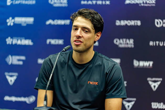 DÜSSELDORF, GERMANY - 9 OCTOBER 2026: Image shows press conference, PK, Pressekonferenz with Agustin Tapia (ARG) during CUPRA Germany Premier Padel P2 2026 Day 6: Quarterfinals at CASTELLO Düsseldorf on 9 10 2026 in Düsseldorf, Germany. Germany Copyright: xFröhlichxPascalx