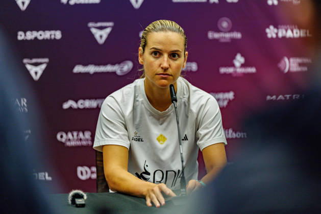 DÜSSELDORF, GERMANY - 9 OCTOBER 2026: Image shows press conference, PK, Pressekonferenz with Ariana Sanchez Fallada (ESP) during CUPRA Germany Premier Padel P2 2026 Day 6: Quarterfinals at CASTELLO Düsseldorf on 9 10 2026 in Düsseldorf, Germany. Germany Copyright: xFröhlichxPascalx