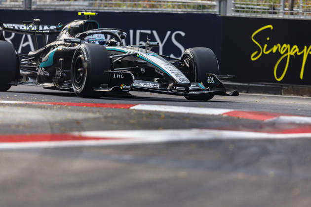 9th October 2026; Marina Bay, Singapore; Formula 1, Singapore Grand Prix, Free Practice and Sprint Qualifying Day; Kimi Antonelli (12) of Italy and Mercedes-AMG PETRONAS Formula One Team during the first practice at the Singapore Grand Prix StephenxBlackberry