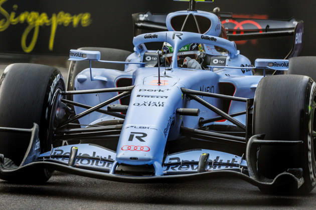 9th October 2026; Marina Bay, Singapore; Formula 1, Singapore Grand Prix, Free Practice and Sprint Qualifying Day; Gabriel Bortoleto (5) of Brazil and Audi Revolut F1 Team during the first practice at the Singapore Grand Prix StephenxBlackberry