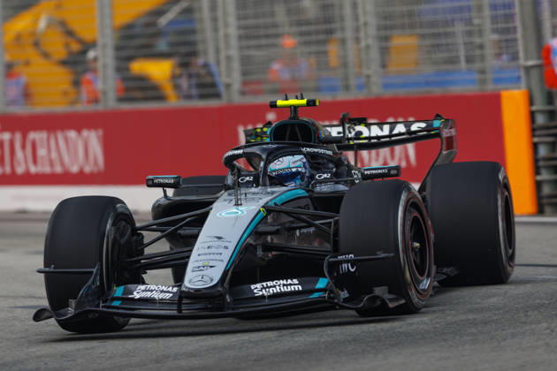9th October 2026; Marina Bay, Singapore; Formula 1, Singapore Grand Prix, Free Practice and Sprint Qualifying Day; Kimi Antonelli (12) of Italy and Mercedes-AMG PETRONAS Formula One Team during the first practice at the Singapore Grand Prix StephenxBlackberry