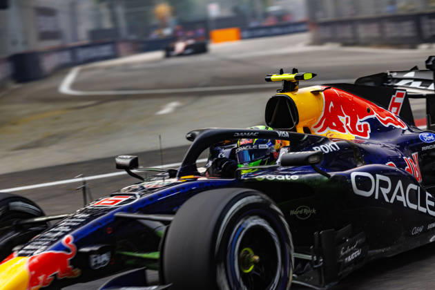 9th October 2026; Marina Bay, Singapore; Formula 1, Singapore Grand Prix, Free Practice and Sprint Qualifying Day; Isack Hadjar (6) of France and Oracle Red Bull Racing during the first practice at the Singapore Grand Prix StephenxBlackberry