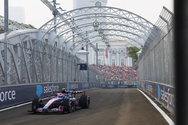 9th October 2026; Marina Bay, Singapore; Formula 1, Singapore Grand Prix, Free Practice and Sprint Qualifying Day; Franco Colapinto (43) of Argentina and BWT Alpine Formula One Team during the first practice at the Singapore Grand Prix StephenxBlackberry