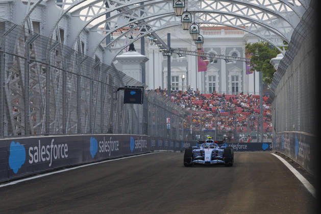9th October 2026; Marina Bay, Singapore; Formula 1, Singapore Grand Prix, Free Practice and Sprint Qualifying Day; Gabriel Bortoleto (5) of Brazil and Audi Revolut F1 Team during the first practice at the Singapore Grand Prix StephenxBlackberry