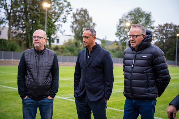 Dr. Dirk Kall, Commercial Managing Director, Alemannia Aachen; Rachid Azzouzi, Sports Director, Alemannia Aachen; and Björn Jansen, Alemannia Aachen, President of TSV Alemannia Aachen: Opening of the new training facility, 2026–2027 season, October 9, 2026, TSV Alemannia Aachen: Opening of the new training facility, 2026–2027 season, October 9, 2026, Aachen Copyright: xEibner-Pressefoto J.xDerondeaux EP_JDU