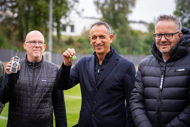 Dr. Dirk Kall, Commercial Managing Director, Alemannia Aachen; Rachid Azzouzi, Sports Director, Alemannia Aachen; and Björn Jansen, Alemannia Aachen, President of TSV Alemannia Aachen: Opening of the new training facility, 2026–2027 season, October 9, 2026, TSV Alemannia Aachen: Opening of the new training facility, 2026–2027 season, October 9, 2026, Aachen Copyright: xEibner-Pressefoto J.xDerondeaux EP_JDU