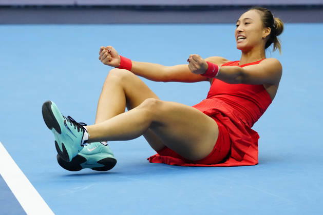 China Open 2026 - women s singles quarter-final in Beijing, China - 09 Oct 2026 Qinwen Zheng of China celebrates winning against Elina Svitolina of Ukraine (not in view) during the women s singles quarter-final match on day ten of China Open at the National Tennis Center. Beijing China Copyright: xPolyxFeix xSOPAxImagesx 20261009_7758_348