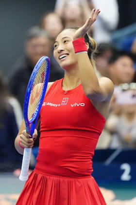 China Open 2026 - women s singles quarter-final in Beijing, China - 09 Oct 2026 Qinwen Zheng of China celebrates winning against Elina Svitolina of Ukraine (not in view) during the women s singles quarter-final match on day ten of China Open at the National Tennis Center. Beijing China Copyright: xPolyxFeix xSOPAxImagesx 20261009_7910_353