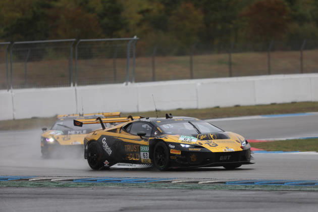 Hockenheim, Germany, October 9–11, 2026; DTM 2026 Season Finale at the Hockenheimring; Friday Practice; Pictured: Mirko Bortolotti (ITA, 63) and Maximilian Paul (GER, 19) driving one behind the other in the Grasser Racing Team Lamborghini; Hockenheimring, Baden-Württemberg Copyright: xFotostandx xFWMEDIAx