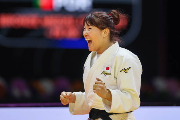 AZERBAIJAN, BAKU - OCTOBER 9, 2026: Kurena Ikeda of Japan celebrates her victory after a -78 kg bout against Patricia Sampaio of Portugal as part of the 2026 World Judo Championships at the National Gymnastics Arena. Mikhail Sinitsyn TASS  98995023