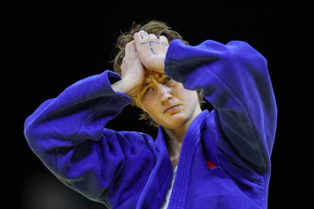 AZERBAIJAN, BAKU - OCTOBER 9, 2026: Yelizaveta Litvinenko of the UAE celebrates her victory in a -78 kg bout against Kaila Issoufi of France as part of the 2026 World Judo Championships at the National Gymnastics Arena. Mikhail Sinitsyn TASS  98995354
