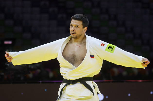 AZERBAIJAN, BAKU - OCTOBER 9, 2026: Niyaz Bilalov of Russia is pictured during a -100 kg bout against Arman Adamian of Russia as part of the 2026 World Judo Championships at the National Gymnastics Arena. Mikhail Sinitsyn TASS  98996967