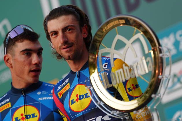 Italy s Giulio Ciccone of Lidl-Trek during the team presentation on the eve of the 120th edition of Il Lombardia cycling race, in Bergamo on October 9, 2026, prior to the 239 km one-day race from Bergamo to Como, Italy.  Copyright: xGianxMattiaxD Alberto LaPressex