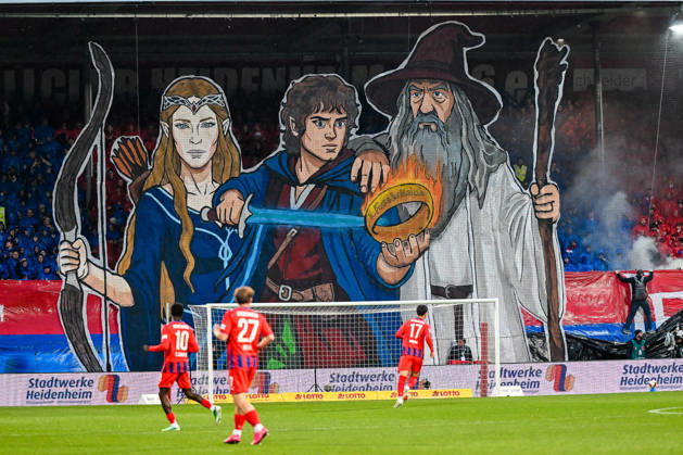 October 9, 2026, GER, Soccer, Men s, 2. Bundesliga, Matchday 7, 1 FC Heidenheim vs. 1 FC Kaiserslautern, choreography by Heidenheim fans, Ultras, East Stand, motif from *The Lord of the Rings*, Heidenheim Voith Arena, Baden-Württemberg, Germany Copyright: xNordphotox xHafnerx
