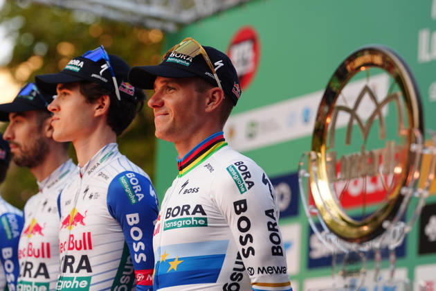 Red Bull - Bora - Hansgrohe during the team presentation on the eve of the 120th edition of Il Lombardia cycling race, in Bergamo on October 9, 2026, prior to the 239 km one-day race from Bergamo to Como, Italy.  Copyright: xGianxMattiaxD Alberto LaPressex
