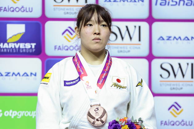 AZERBAIJAN, BAKU - OCTOBER 9, 2026: Kurena Ikeda of Japan celebrates her bronze medal during an award ceremony for the women s -78 kg category as part of the 2026 World Judo Championships at the National Gymnastics Arena 2026 World Judo Championships In Baku  - ZUMAt113 20261009_zaa_t113_781 Copyright: xMikhailxSinitsynx