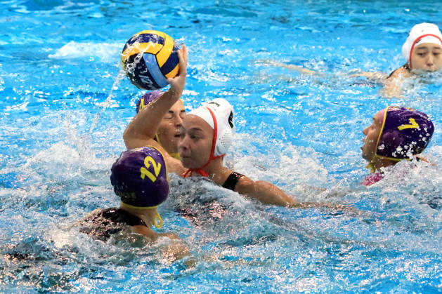 October 9, 2026, GER, DEU, Germany Women s Water Polo, Water Polo Champions League Qualifiers, 2026 Season, Berlin, Spandau 04 vs. UVSE Gesa Deike (Spandau 04) 6, Kinga Peresztegi Nagy (UVSE) 12, Rebecca Parkes (UVSE) 4, nordphoto GmbH Engler, Berlin, Schwimhalle Schöneberg, Berlin, Germany Copyright: xNordphotox xEnglerx