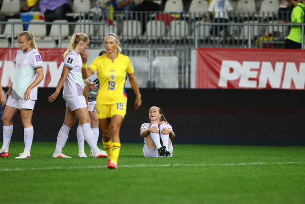 Women s World Cup Qualifier: Romania vs. Norway, Bucharest, October 9, 2026—Guro Reiten lies on the ground during the World Cup qualifying soccer match between Romania and Austria at Stadionul Arcul de Triumf in Bucharest. Photo by Nikola Krstic, NTB, Bucharest, Romania. EDITORIAL USE ONLY. RESTRICTED USE FOR BETTING COMPANIES Copyright: xNikolaxKrsticx xNTBx